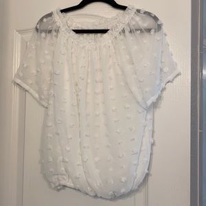 White off the shoulder crop top with poof detail